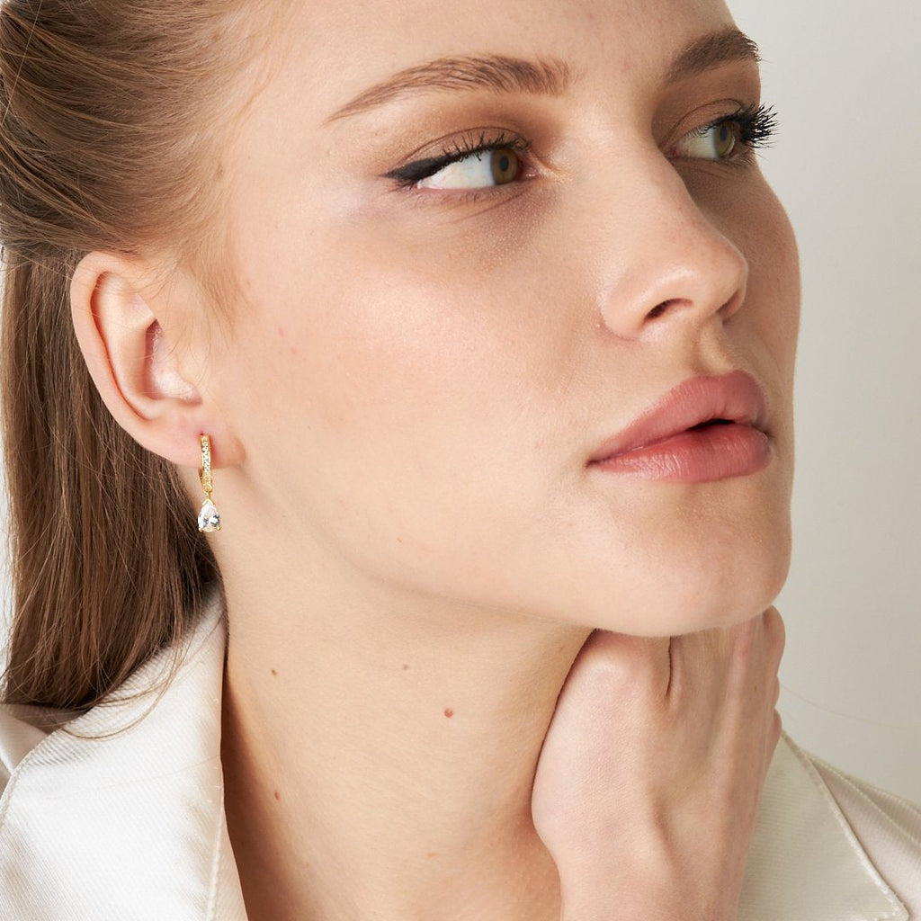 Gözyaşı Taşlı Halka Küpe - 925 GÜMÜŞ