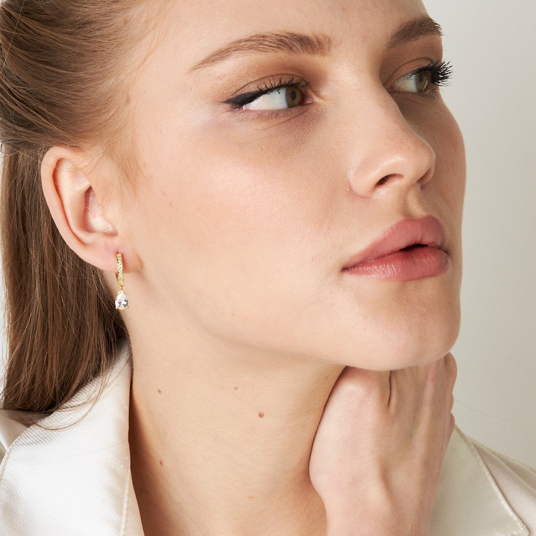 Gözyaşı Taşlı Halka Küpe - 925 GÜMÜŞ