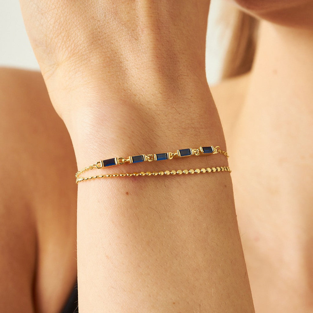 Renkli Taşlı Baget Zincir Bileklik - 925 GÜMÜŞ