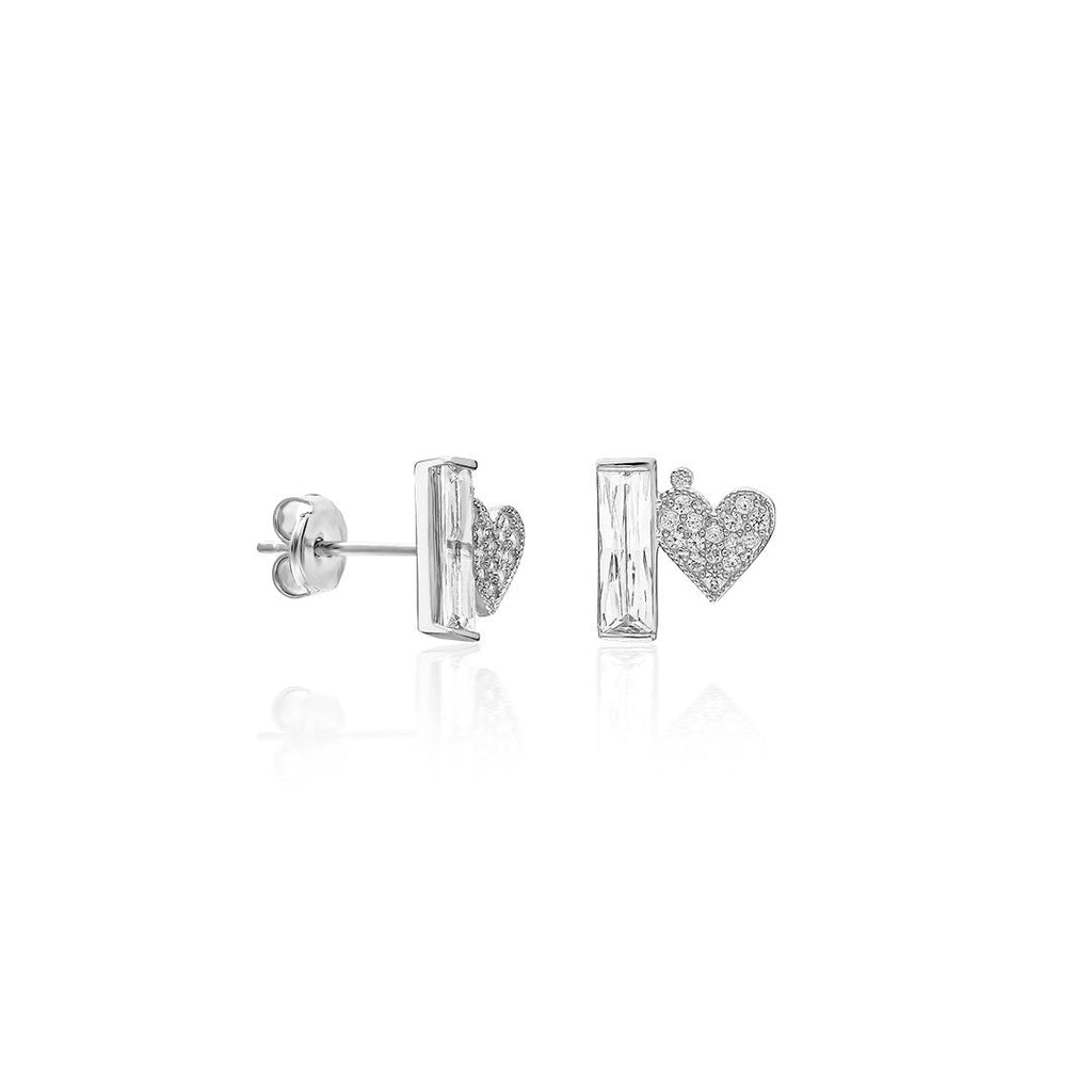 Baget Taşlı Kalp Küpe - 925 GÜMÜŞ