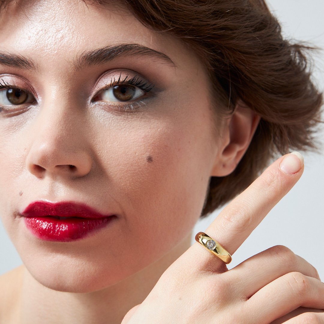 Tek Taş Bombe Yüzük - 925 GÜMÜŞ