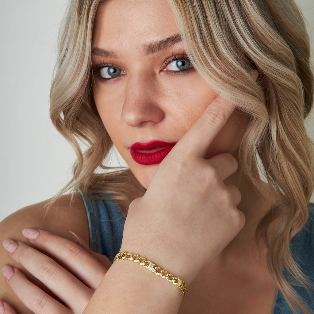 Balıksırtı Düğmeli Ve Taşlı Gurme Bileklik - 925 GÜMÜŞ