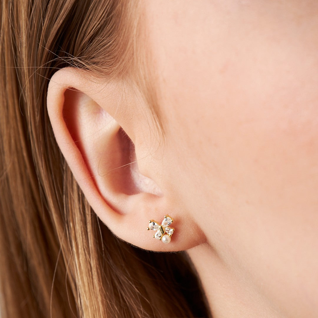 İnci Taşlı Kelebek Piercing - 925 GÜMÜŞ