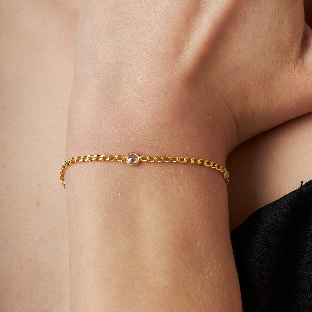 Küçük Taşlı Zincir Bileklik - 925 GÜMÜŞ