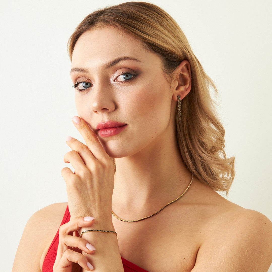 Siyah taşlı Su Yolu Seti - 925 GÜMÜŞ