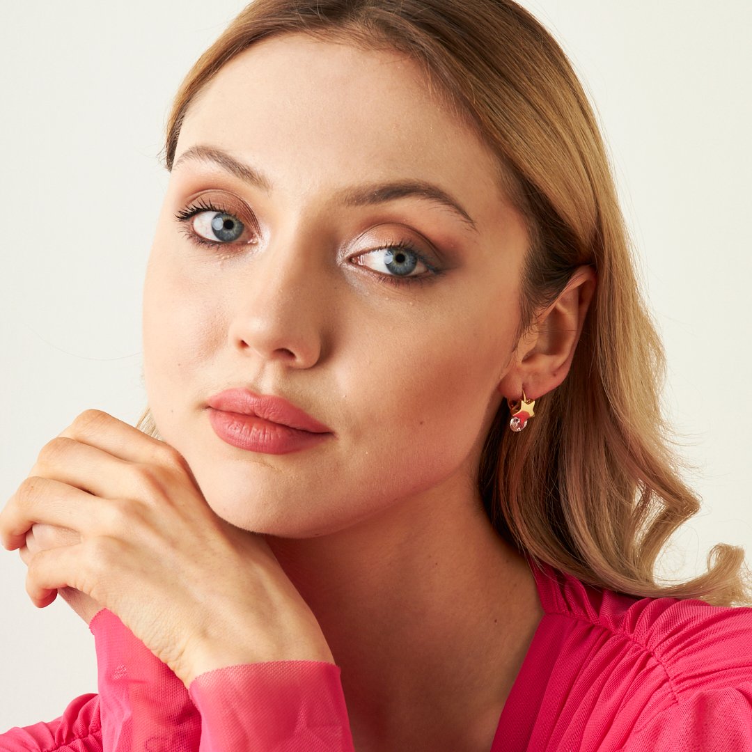 Tek Taşlı Yıldız Işıltılı Küpe - 925 GÜMÜŞ