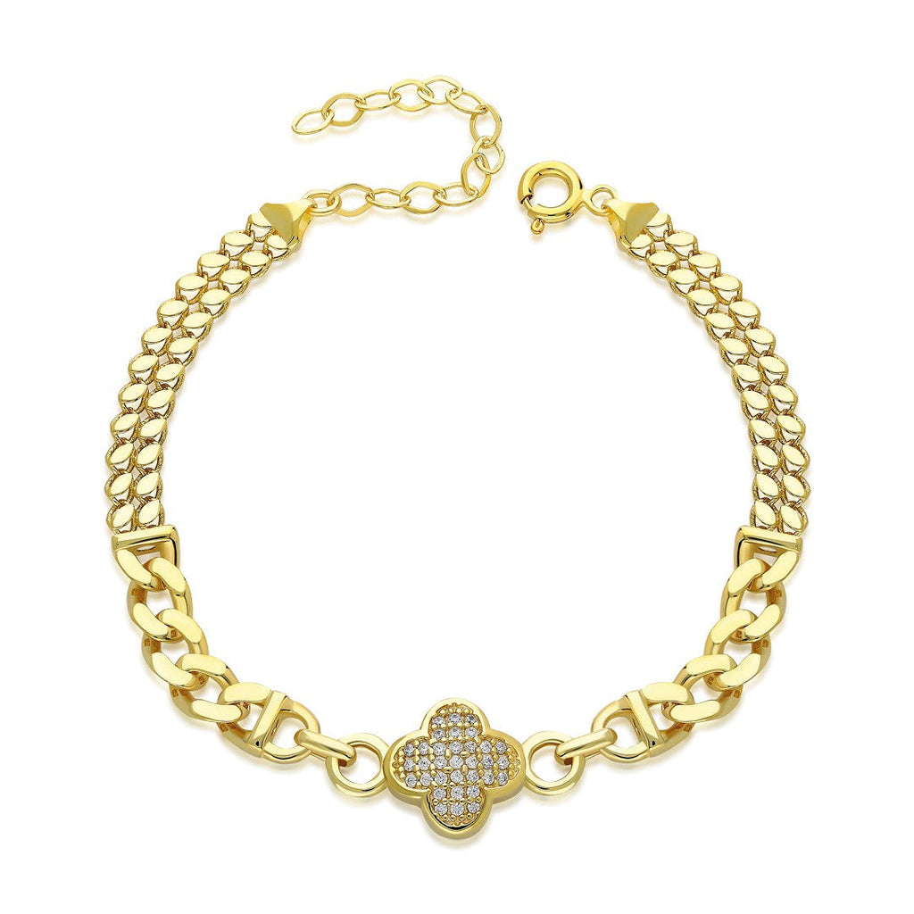 İki Zincirli Taşlı Yonca Bileklik - 925 GÜMÜŞ