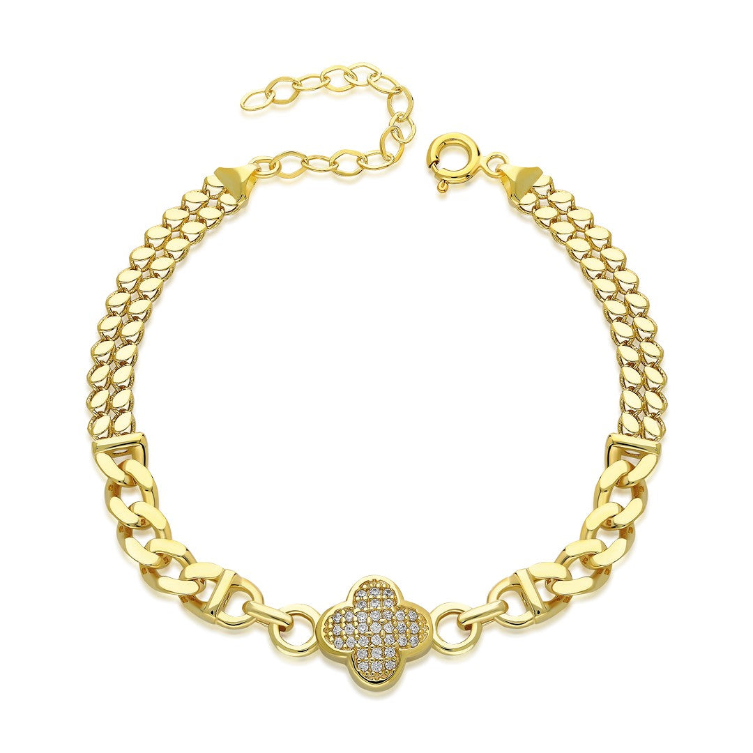 İki Zincirli Taşlı Yonca Bileklik - 925 GÜMÜŞ