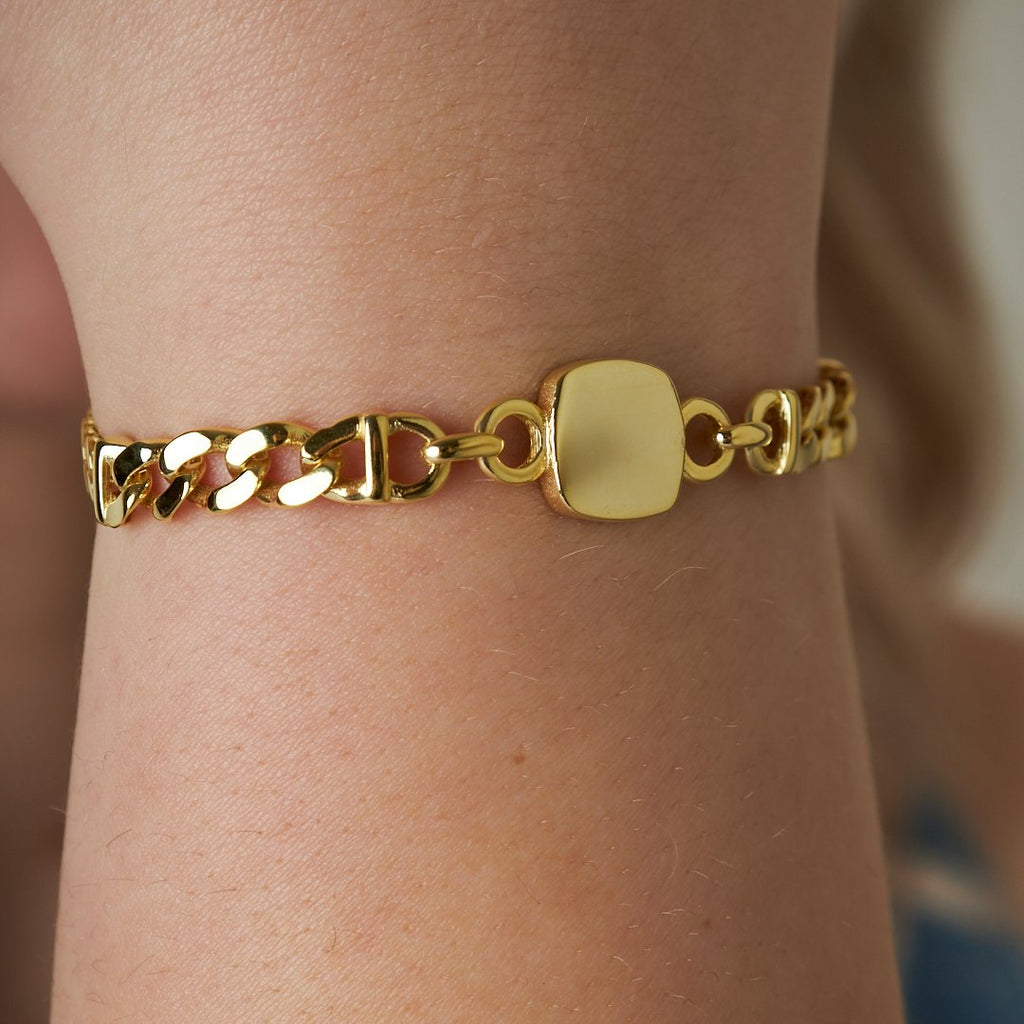 Basit Kare Model İki Zincirli Bileklik - 925 GÜMÜŞ