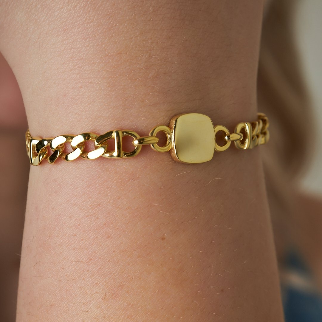 Basit Kare Model İki Zincirli Bileklik - 925 GÜMÜŞ