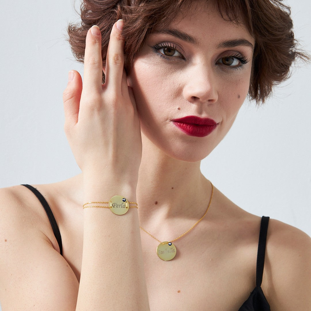 Nazar Plaka İsimli Zincir Seti - 925 GÜMÜŞ