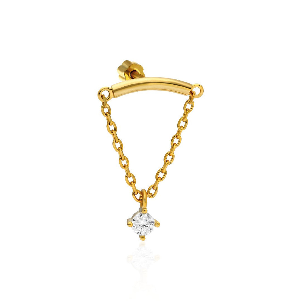 Tek Taş Zincir Piercing - 925 GÜMÜŞ