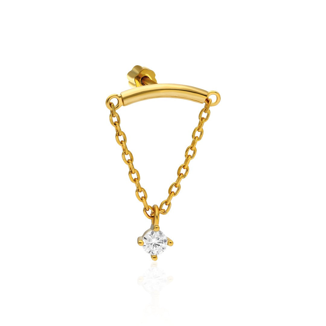 Tek Taş Zincir Piercing - 925 GÜMÜŞ