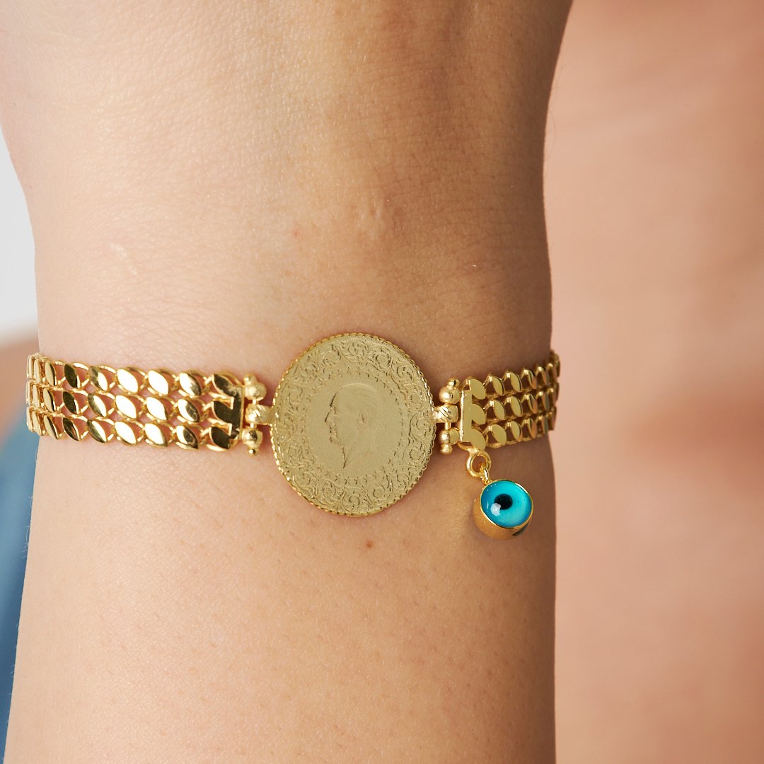 Çeyrek Nazar Detaylı Üçlü Zincir Bileklik - 925 GÜMÜŞ