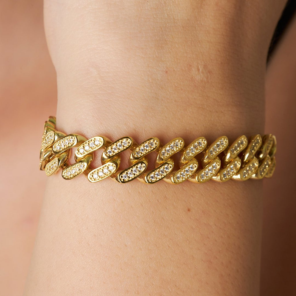 Taşlı Kalın Gurme Bileklik - 925 GÜMÜŞ