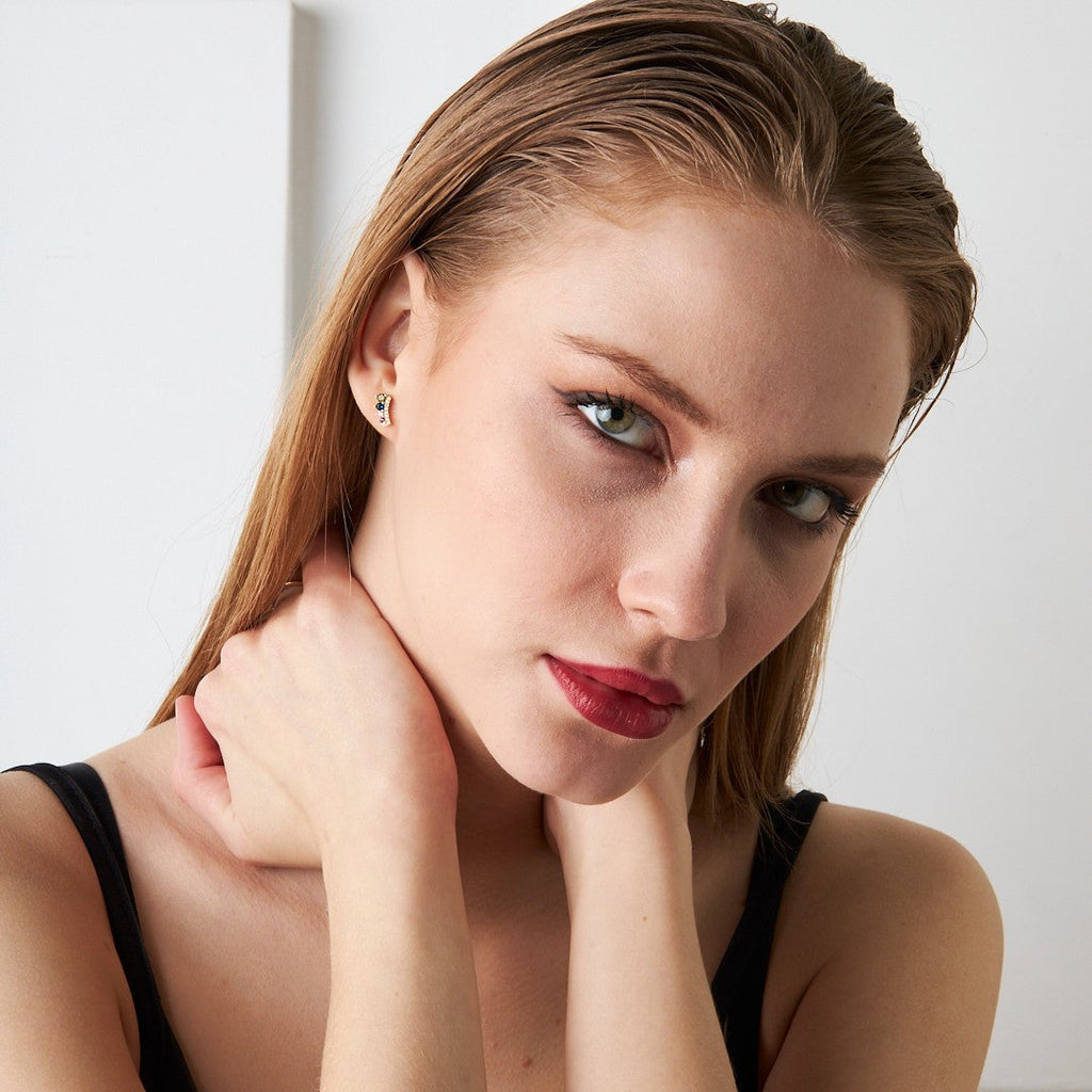 Renkli Sıra Taşlı Piercing - 925 GÜMÜŞ