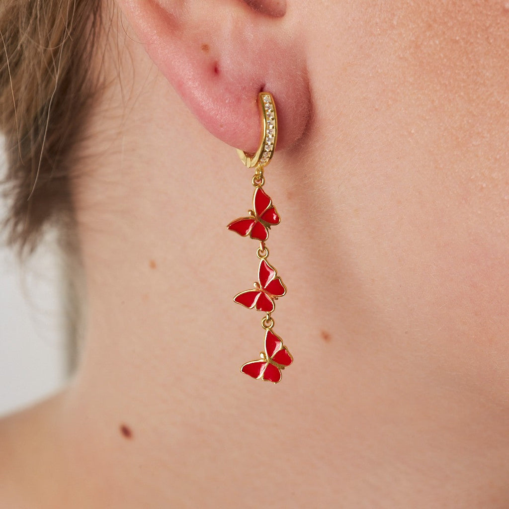 Sıralı Kelebek Küpe - 925 GÜMÜŞ