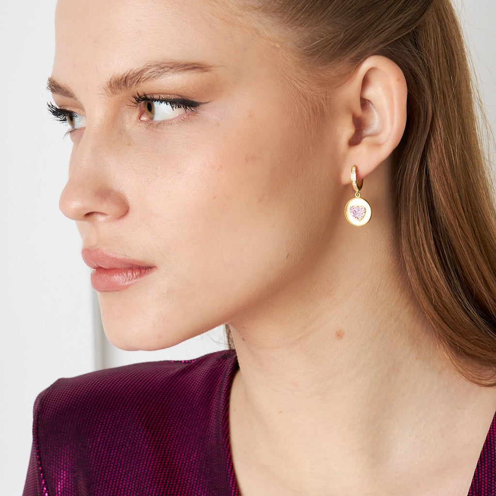 Plaka Taşlı Kalp Küpe - 925 GÜMÜŞ