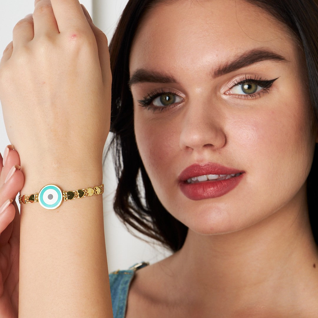 Kalpli Sıra Zincir Nazar Bileklik - 925 GÜMÜŞ