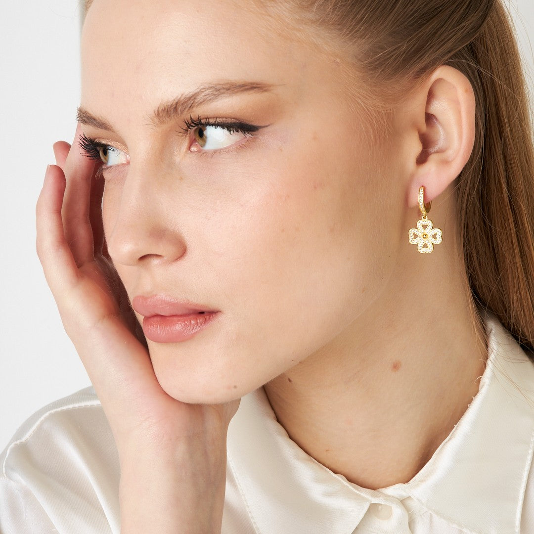 Dört Yapraklı Yonca Küpe - 925 GÜMÜŞ