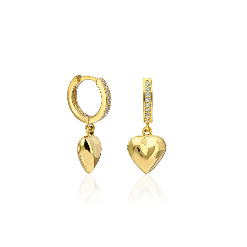 Düz Kalp Taşlı Halka Küpe - 925 GÜMÜŞ