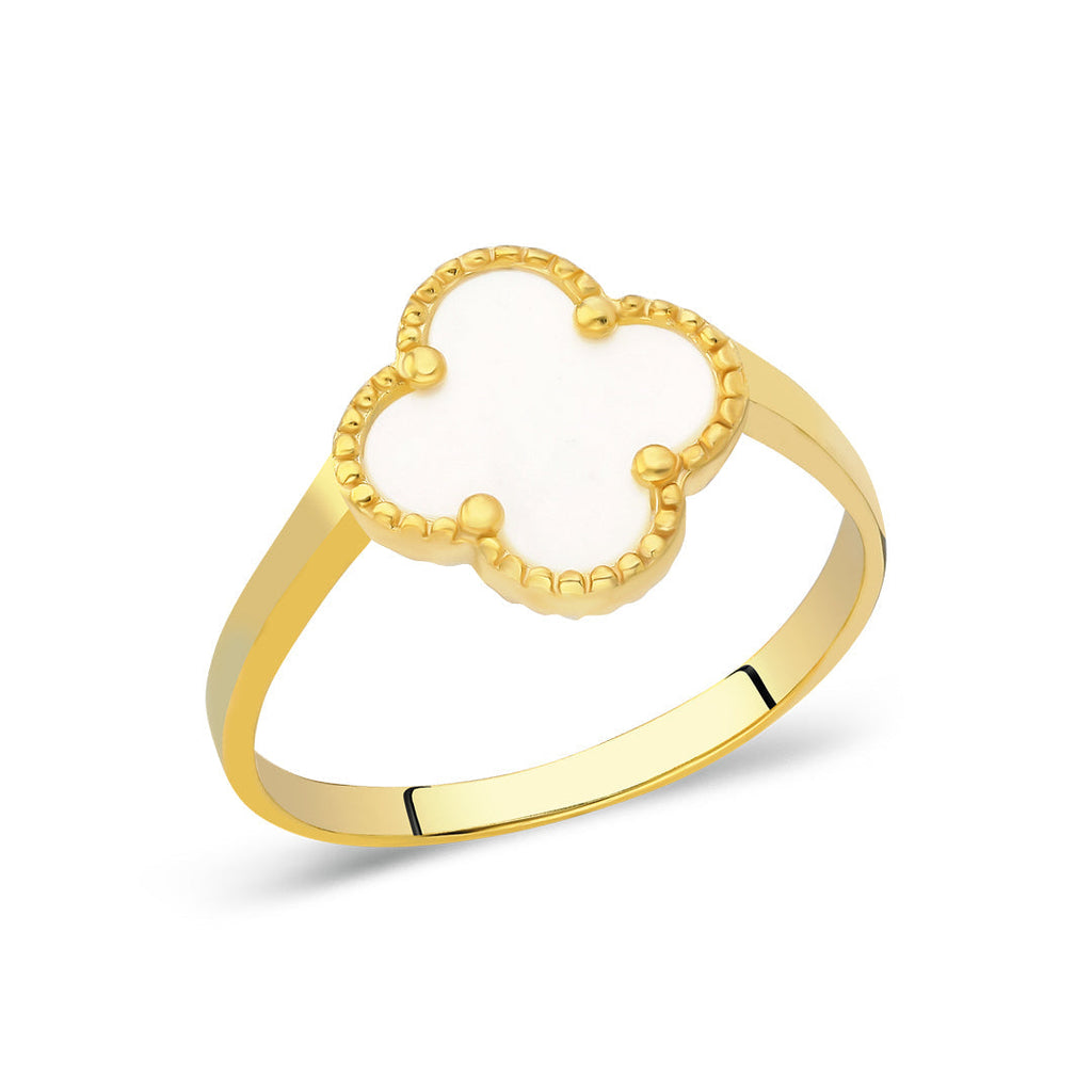 Beyaz Taşlı yonca Yüzük - 925 GÜMÜŞ