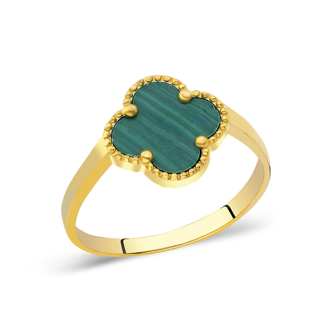 Yeşil Taşlı Yonca Yüzük - 925 GÜMÜŞ