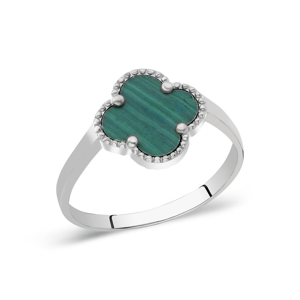 Yeşil Taşlı Yonca Yüzük - 925 GÜMÜŞ