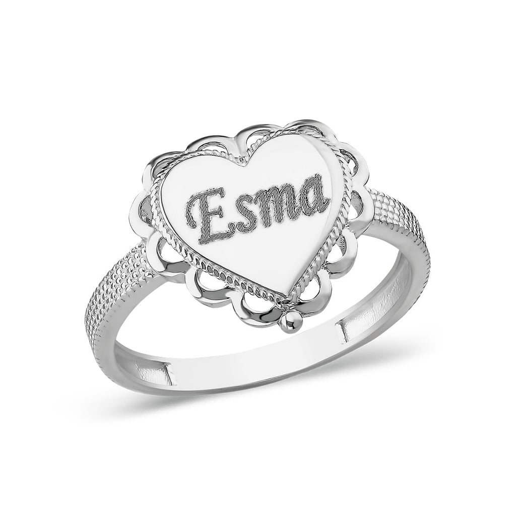 İsim Yazılı, Kalpli Taşsız Yüzük - 925 GÜMÜŞ
