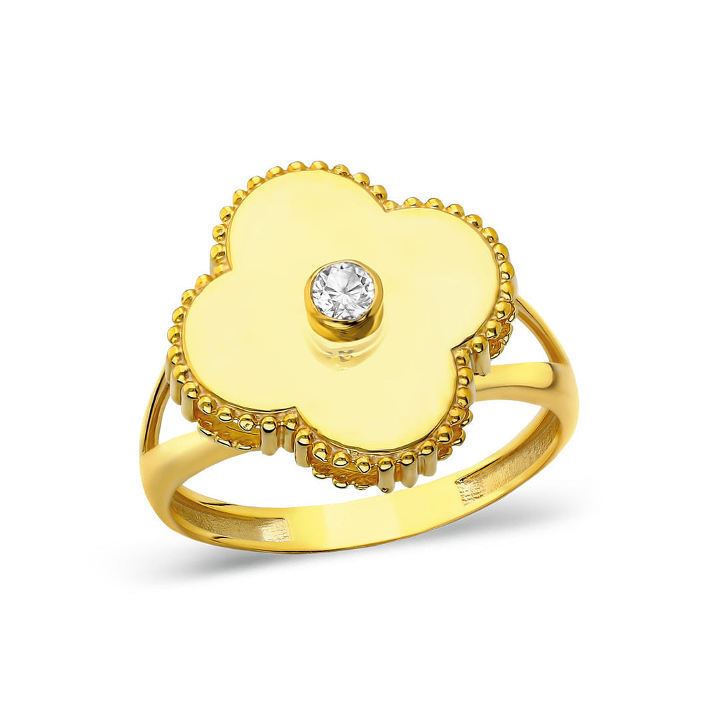 Tek Taşlı Büyük Yonca Yüzük - 925 GÜMÜŞ