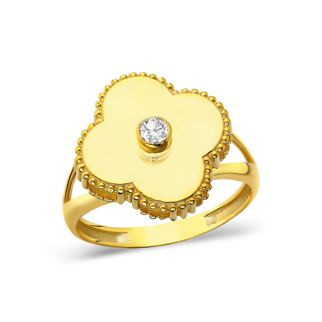 Tek Taşlı Büyük Yonca Yüzük - 925 GÜMÜŞ