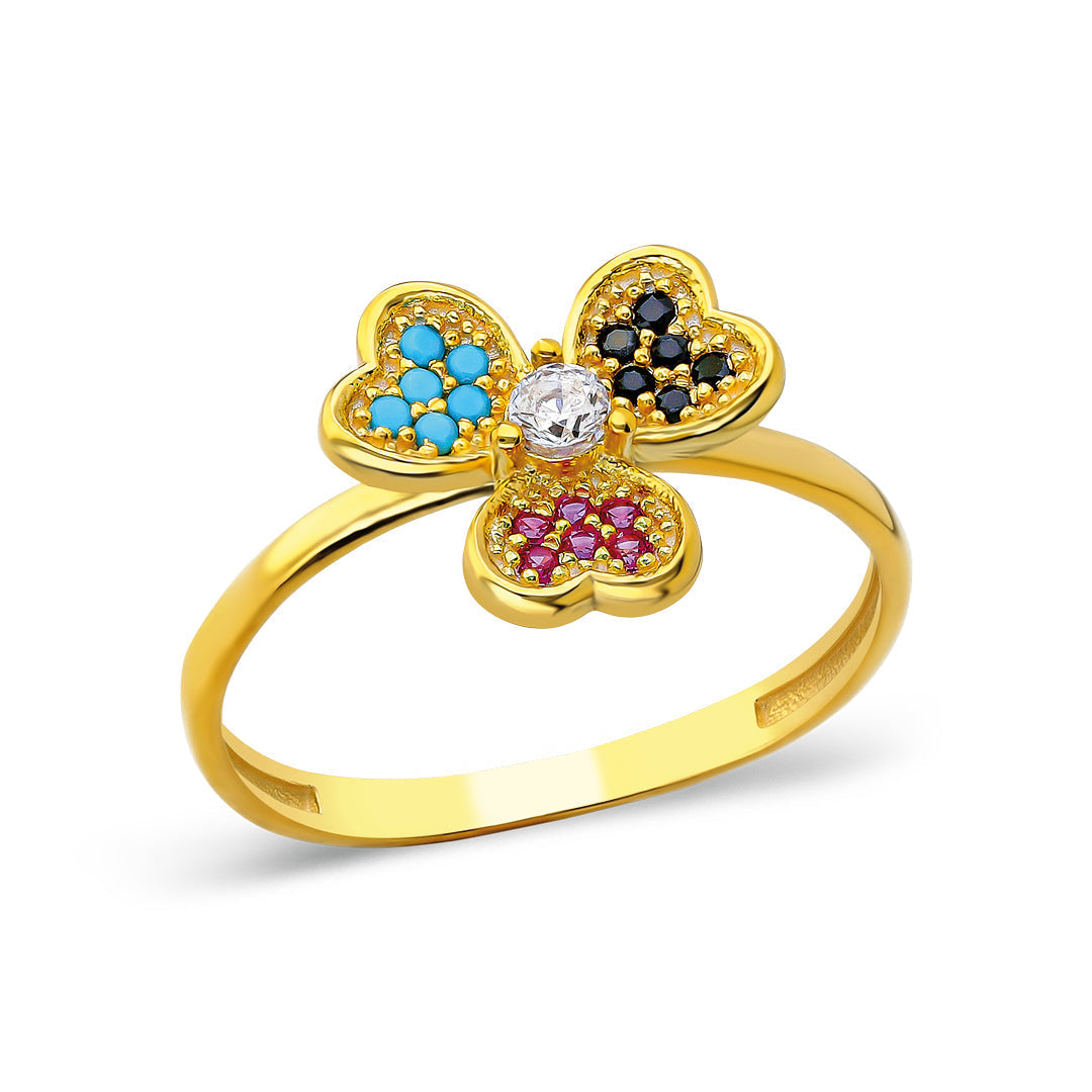 Üç Yapraklı Yonca Taşlı Yüzük - 925 GÜMÜŞ