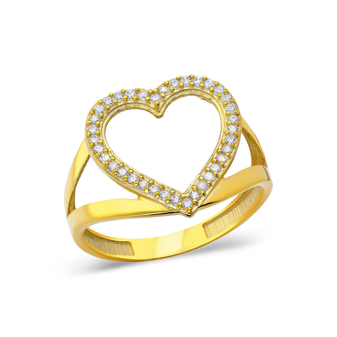 İçi Boş Taşlı Büyük Kalp Yüzük - 925 GÜMÜŞ