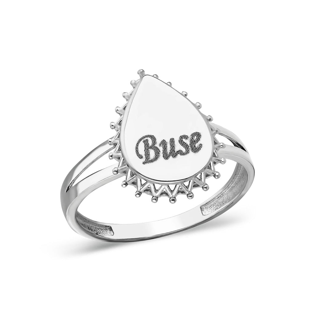 İsim Yazılı Taşsız Gözyaşı Yüzük - 925 GÜMÜŞ