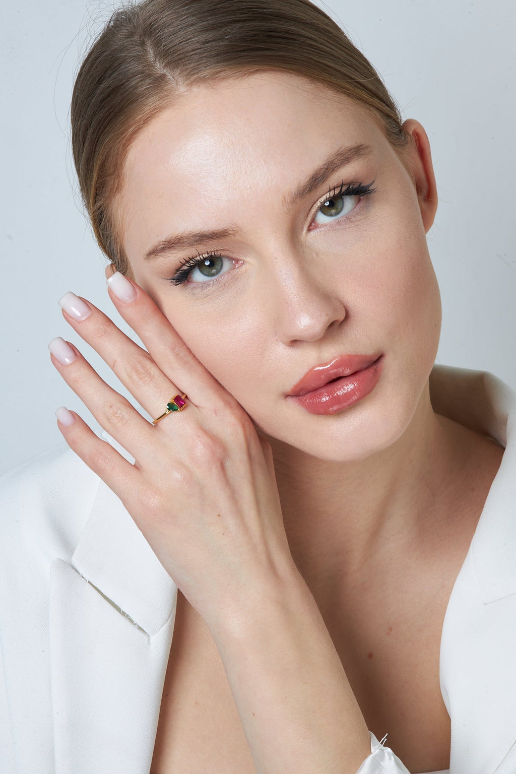 Renkli Taşlı Baget Ve Damla Yüzük - 925 GÜMÜŞ