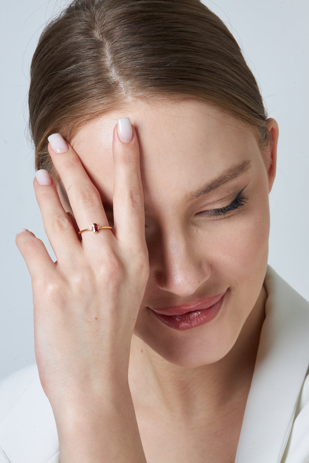 Renkli Tektaşlı Baget Yüzük - 925 GÜMÜŞ